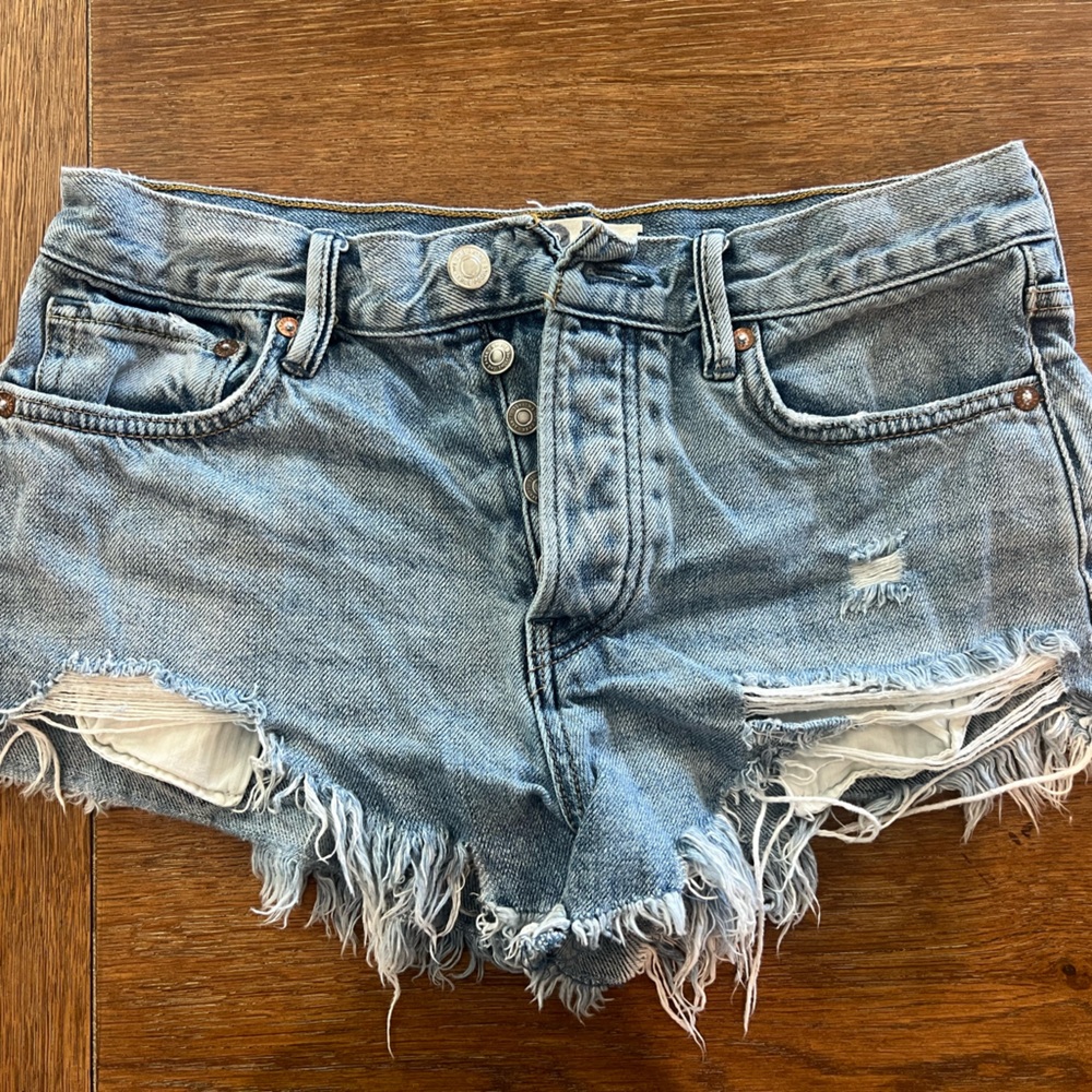 We The Free Blue Distressed Jean Shorts